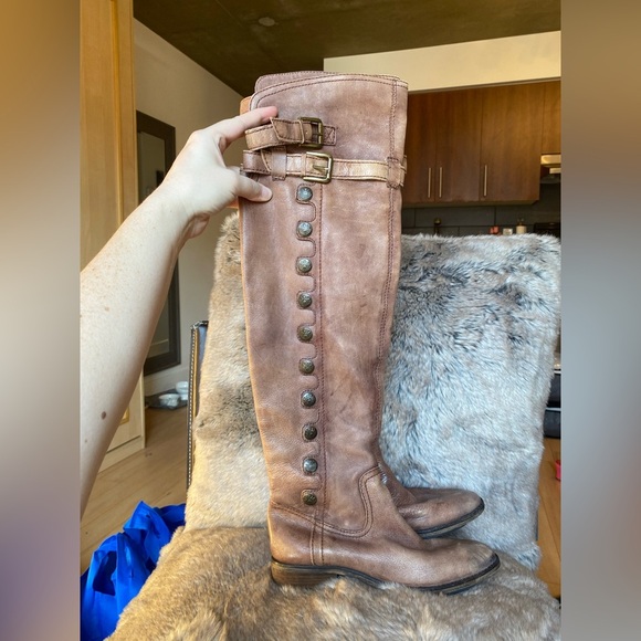 Sam Edelman Leather Pierce Whiskey Almond Toe Pull On Heel Knee Boot Size 6 - Picture 3 of 14